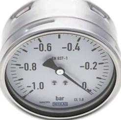 Manometer waagerecht (CrNi/Ms), 100mm, -1 bis 0 bar