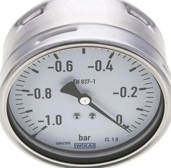Manometer waagerecht (CrNi/Ms), 100mm, -1 bis 0 bar