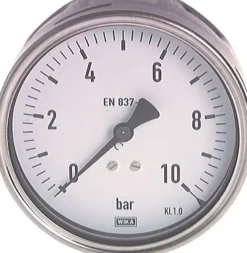 Manometer waagerecht (CrNi/Ms), 100mm, 0 - 10 bar