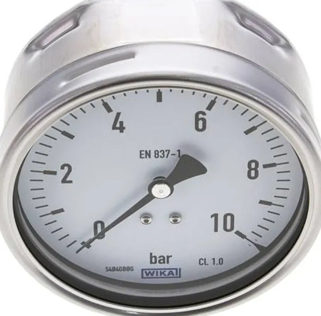 Manometer waagerecht (CrNi/Ms), 100mm, 0 - 10 bar