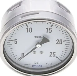 Manometer waagerecht (CrNi/Ms), 100mm, 0 - 25 bar