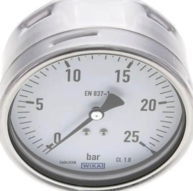 Manometer waagerecht (CrNi/Ms), 100mm, 0 - 25 bar