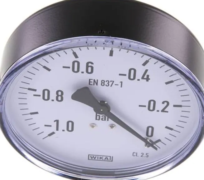 Manometer waagerecht, 100mm, -1 bis 0 bar