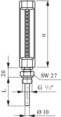 Maschinenthermometer (200mm) senkrecht/0 bis +60°C/63mm