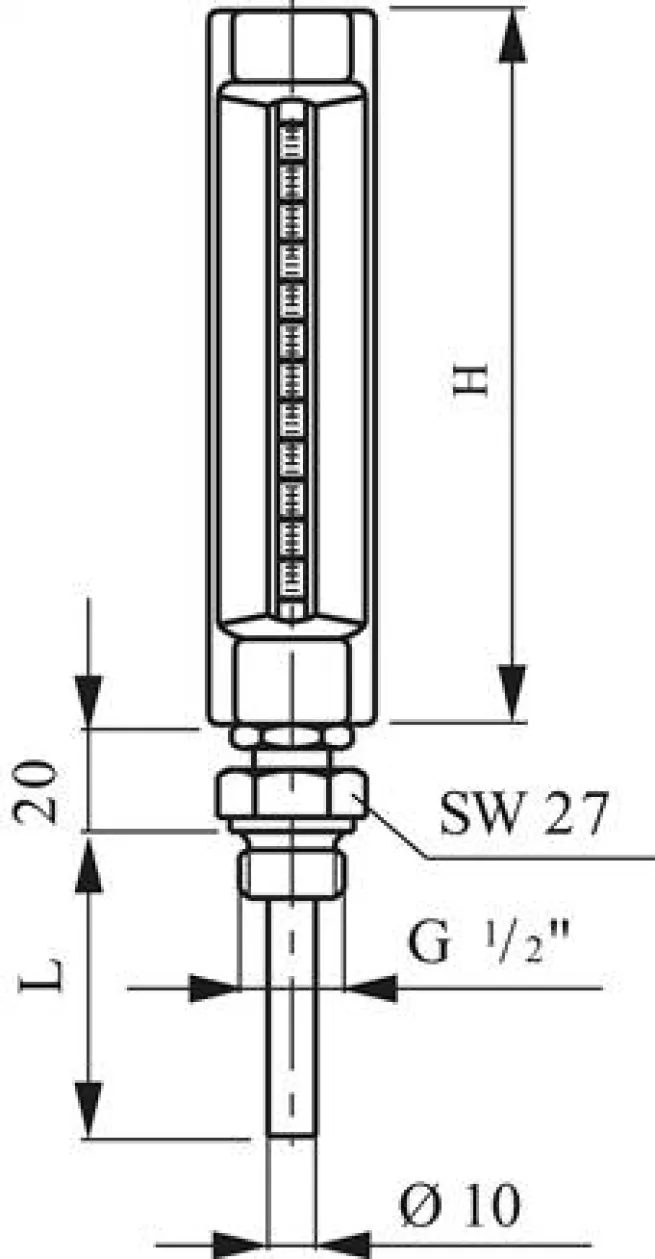 Maschinenthermometer (200mm) senkrecht/0 bis +120°C/250mm