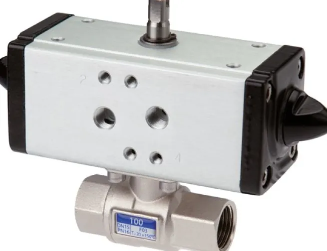 Messing Kugelhahn mit pneumatischem Antrieb, Rp 1-1/2", Feder-schließend