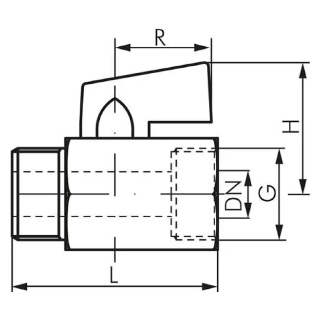 Messing-Minikugelhahn G 1/2" Innengewinde / Außengewinde, PN 15, Knebelgriff