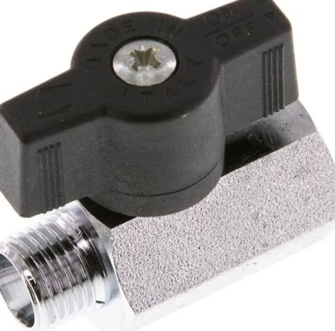 Messing-Minikugelhahn G 1/4" Innengewinde / Außengewinde, PN 15, Flügelgriff