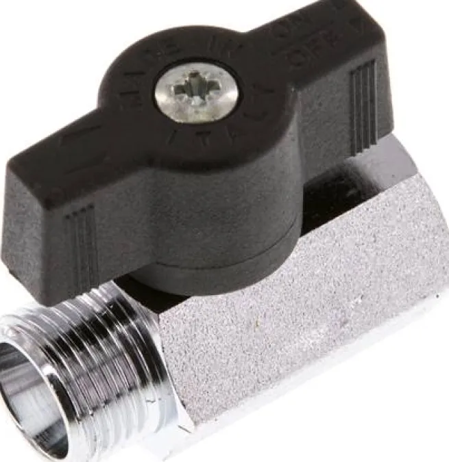 Messing-Minikugelhahn G 3/8" Innengewinde / Außengewinde, PN 15, Flügelgriff