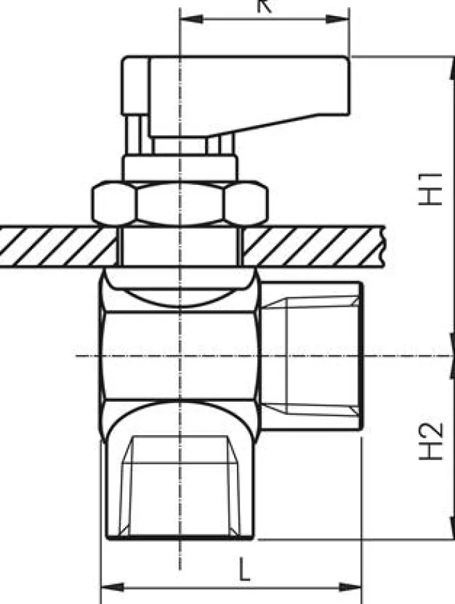 Messing-Mini-Winkelkugelhahn, G 3/8", PN 20, Schalttafelm