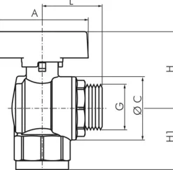 Messing-Winkelkugelhahn, DVGW, R 1" / Rp 1", -0,9 bis 40bar
