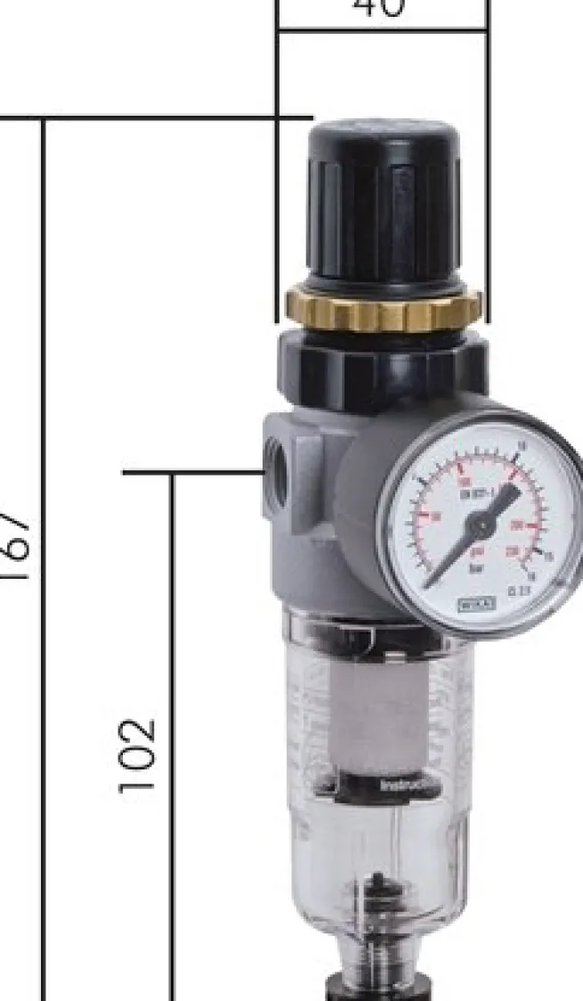 Mini-Filterregler G 1/4", 0,5 - 10 bar, Metallbehälter