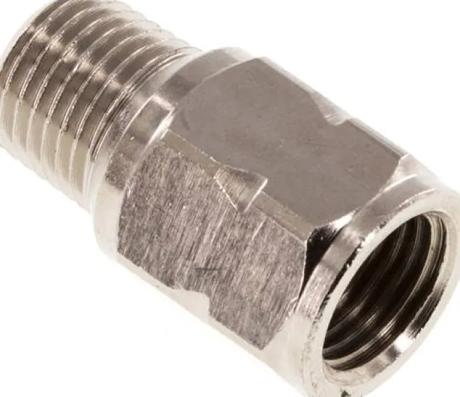 Mini-Rückschlagventil R/Rp 1/4" (AG/IG), Messing vernickelt, Dichtung FKM, ohne Feder