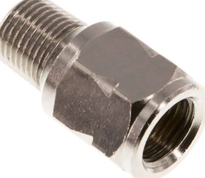 Mini-Rückschlagventil R/Rp 1/8" (AG/IG), Messing vernickelt, Dichtung FKM