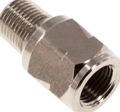 Mini-Rückschlagventil R/Rp 1/8" (AG/IG), Messing vernickelt, Dichtung FKM, ohne Feder
