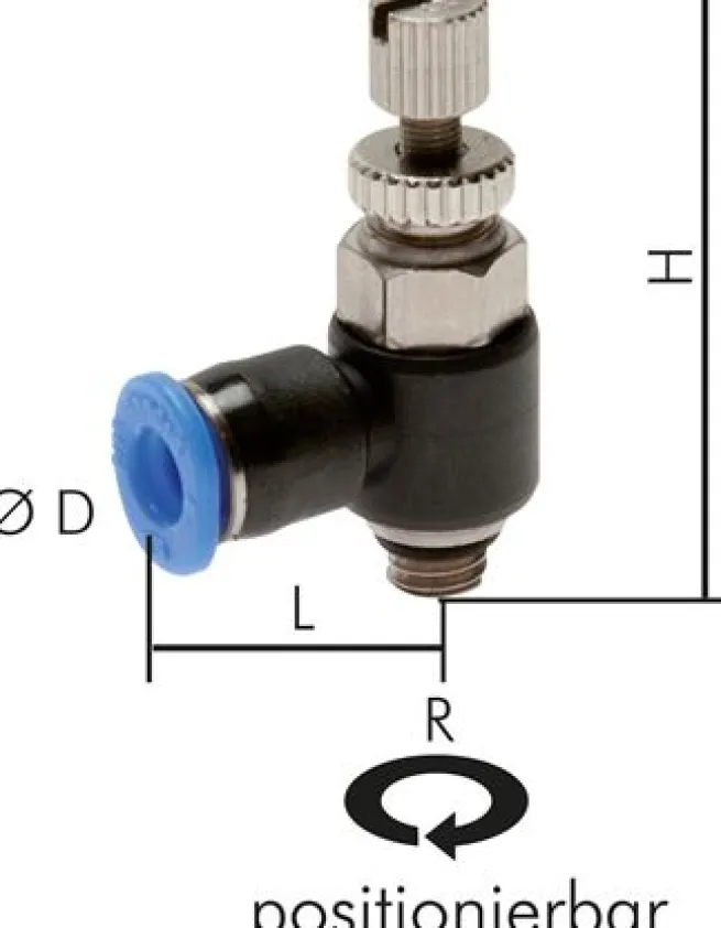 Mini-Winkel-Drosselrückschlagventile M 3-4mm, abluftregelnd (Standard)