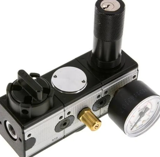 MULTIFIX Sicherheits-Druckregler, G 1/4" (mit vorgeschaltetem, abschließbaren Kugelhahn, mit Schutzkorb