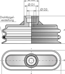 Ovalbalgsauger, 75 x 25mm, Hub 10,5mm, NBR (60A, grau)