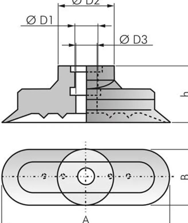 Ovalsauger, 75 x 25mm, Hub 3mm, Silikon (60A, transparent)