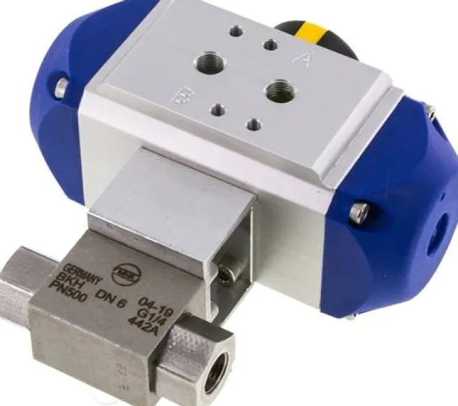 Pneumat. Hochdruck-Kugelhahn, Edelstahl, Feder-schließend, G 1/4"