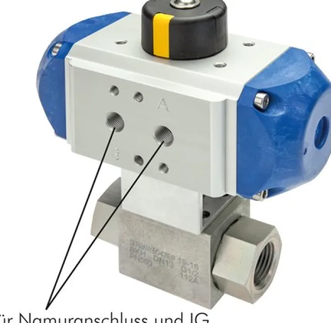 Pneumat. Hochdruck-Kugelhahn, Edelstahl, Feder-schließend, G 1/4"