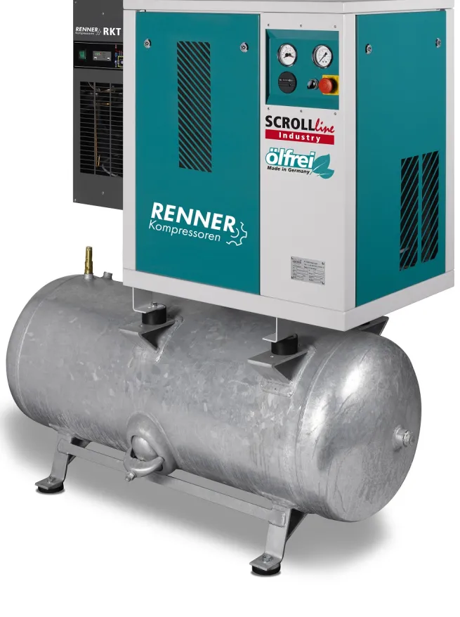 RENNER-Scrollkompressor Industry SLDK-NEO 4,5 I 10 bar auf 250L Behälter mit Kältetrockner-Ölfrei