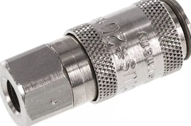 Schnellkupplung (NW2,7) M 5(IG), Messing vernickelt, für Stecker beidseitig absperrend