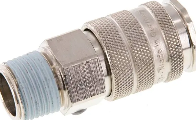 Schnellkupplung (NW10) R 1/2"(AG), Messing vernickelt, für Stecker beidseitig absperrend