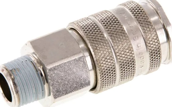 Schnellkupplung (NW10) R 3/8"(AG), Messing vernickelt, für Stecker beidseitig absperrend