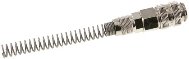 Schnellkupplung (NW5) 6x4mm Schlauch m. Knickschutz, für Stecker beidseitig absperrend, Messing vernickelt
