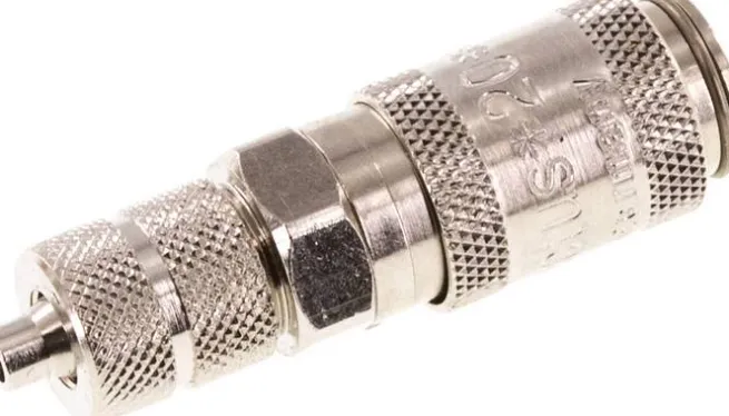 Schnellkupplung (NW2,7) 4,3x3mm Schlauch, Messing vernickelt, für Stecker beidseitig absperrend