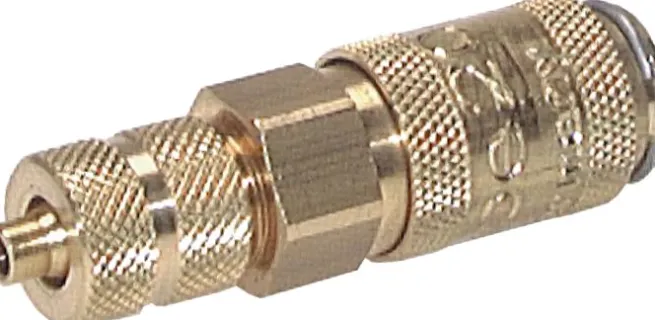 Schnellkupplung (NW2,7) 6x4mm Schlauch, Messing, für Stecker beidseitig absperrend