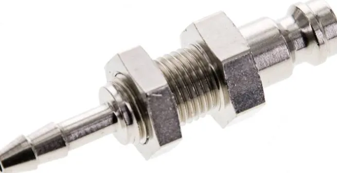 Schott-Kupplungsstecker (NW5) 4mm Schlauch, Messing vernickelt