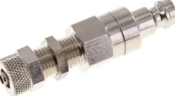 Schott-Kupplungsstecker (NW5) 6x4mm Schlauch, Messing vernickelt, beidseitig absperrend