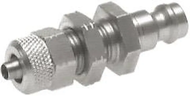 Schott-Kupplungsstecker (NW5) 6x4mm Schlauch, Messing vernickelt, beidseitig absperrend