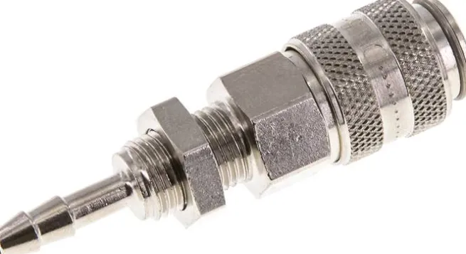 Schott-Schnellkupplung (NW5) 4mm Schlauch, Messing vernickelt, für Stecker beidseitig absperrend