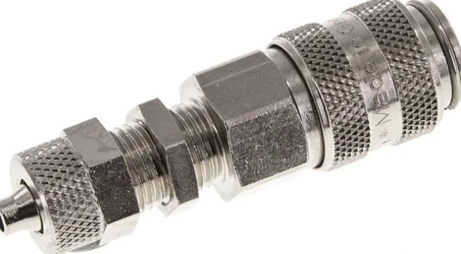 Schott-Schnellkupplung (NW5) 6x4mm Schlauch, Messing vernickelt