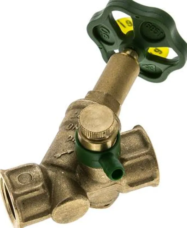 Schrägsitz-Absperrventil, Rp 1/2", PN 10, Messing, DVGW, mit Entleerung
