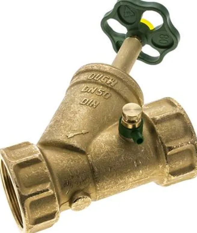 Schrägsitz-Absperrventil, Rp 2", PN 10, Messing, DVGW, mit Entleerung
