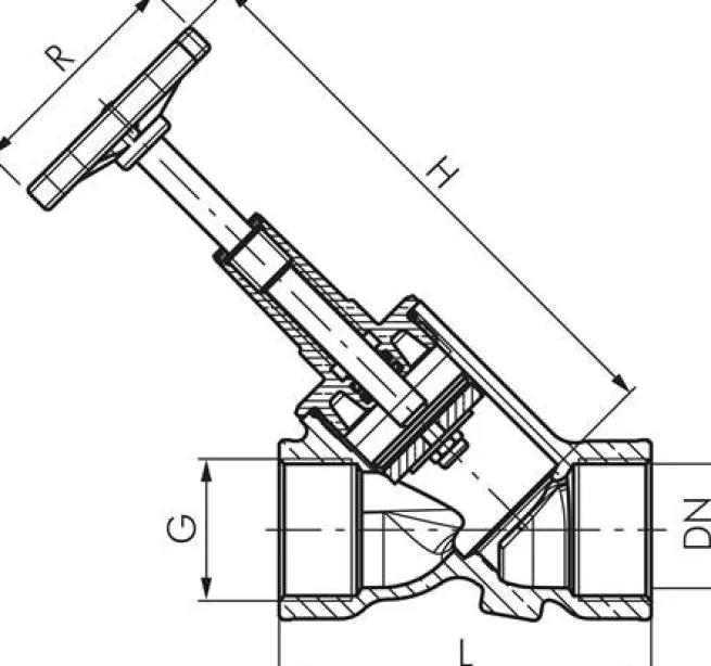 Schrägsitz-Absperrventil, Rp 1/2", PN 10, Messing, DVGW