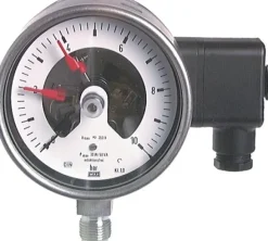 Sicherheits-Kontaktmanometer, senkrecht, 100mm, 0 - 6 bar, 1 Öffner- 1 Schliesskontakt, Edelstahl