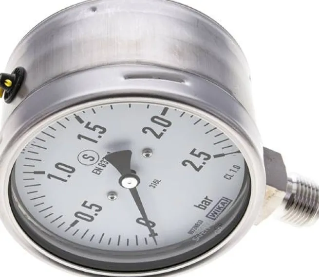 Sicherheits-Manometer senkrecht, 100mm, 0 - 2,5 bar