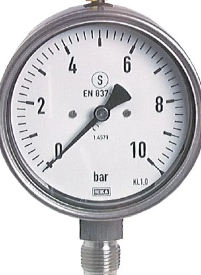 Sicherheits-Manometer senkrecht, 100mm, 0 - 10 bar