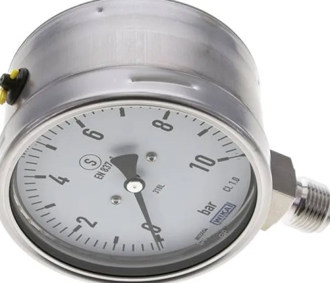 Sicherheits-Manometer senkrecht, 100mm, 0 - 10 bar