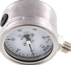 Sicherheits-Manometer senkrecht, 63mm, 0 - 25 bar