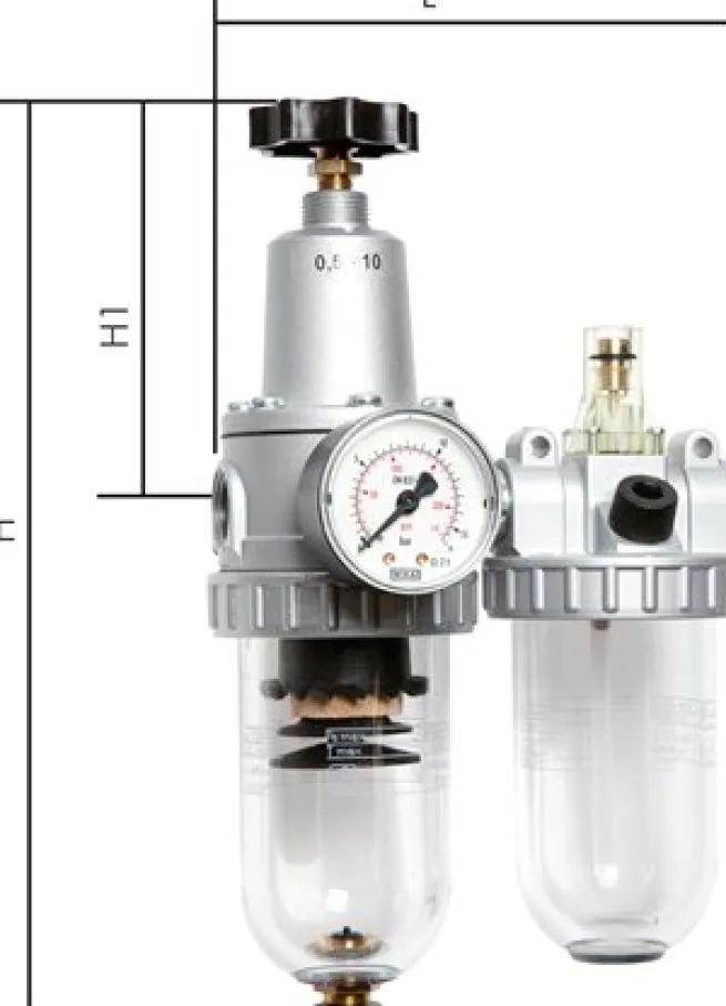 STANDARD-Wartungseinheit, 2-tlg., G 1/4", 0,5 - 16 bar, Metallbehälter