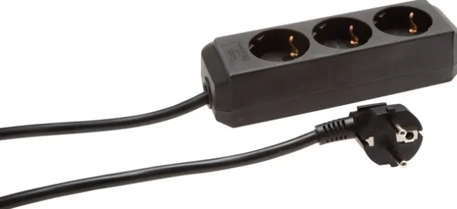 Steckdosenleiste (innen), schwarz, Standard ohne Schalter, 3x Schuko (Steckdose)