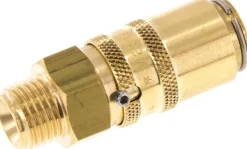 Temperier-Schnellkupplung 9mm Zapfen,G 1/4"(AG), Messing, für Stecker beidseitig absperrend mit Entriegelungssicherung