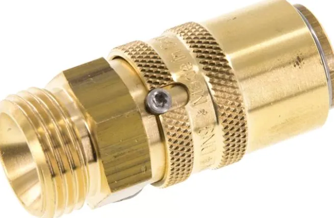 Temperier-Schnellkupplung 13mm Zapfen,G 1/2"(AG), für Stecker beidseitig absperrend mit Entriegelungssicherung