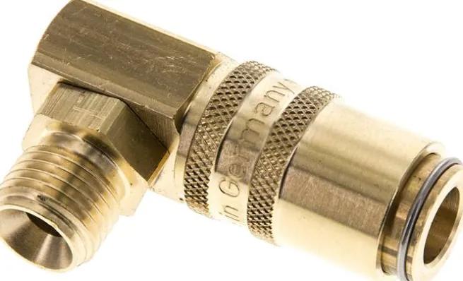 90°-Temperier-Schnellkupplung 9mm Zapfen,G 1/4"(AG), Messing, für Stecker beidseitig absperrend